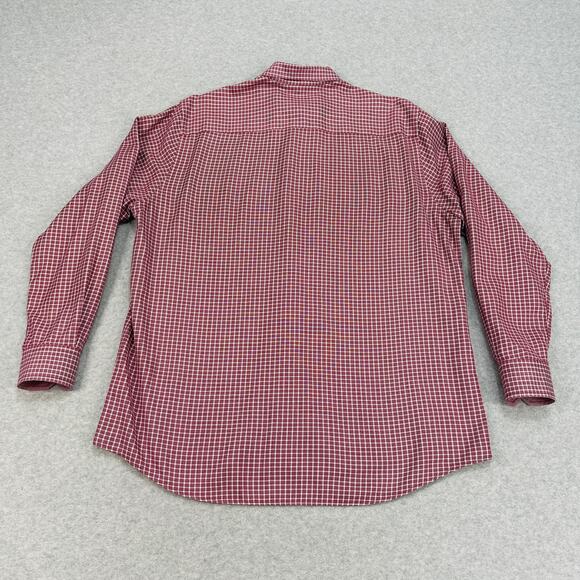 Johnston & Murphy Shirt Mens L Burgundy White Checkered Herringbone Long Sleeve - Picture 5 of 8